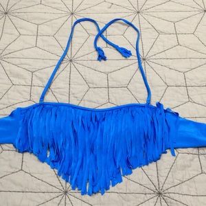Raisins blue fringe Tie-Back Bikini Top Sz S